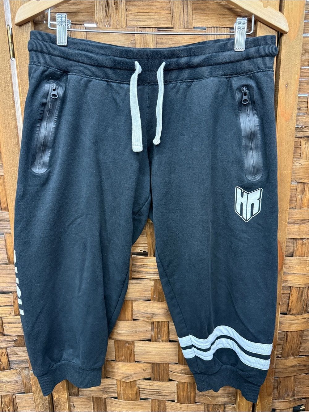 Women's Black Drawstring Capris with Reflective Trim
